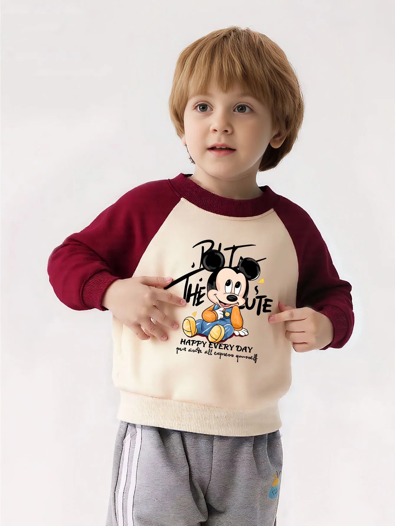 Mickey Printed Spring Autumn New Children Sweatshirts Kids Fashion O Neck Hoodies Baby Boys Spliced Long Sleeved Casual Pullover