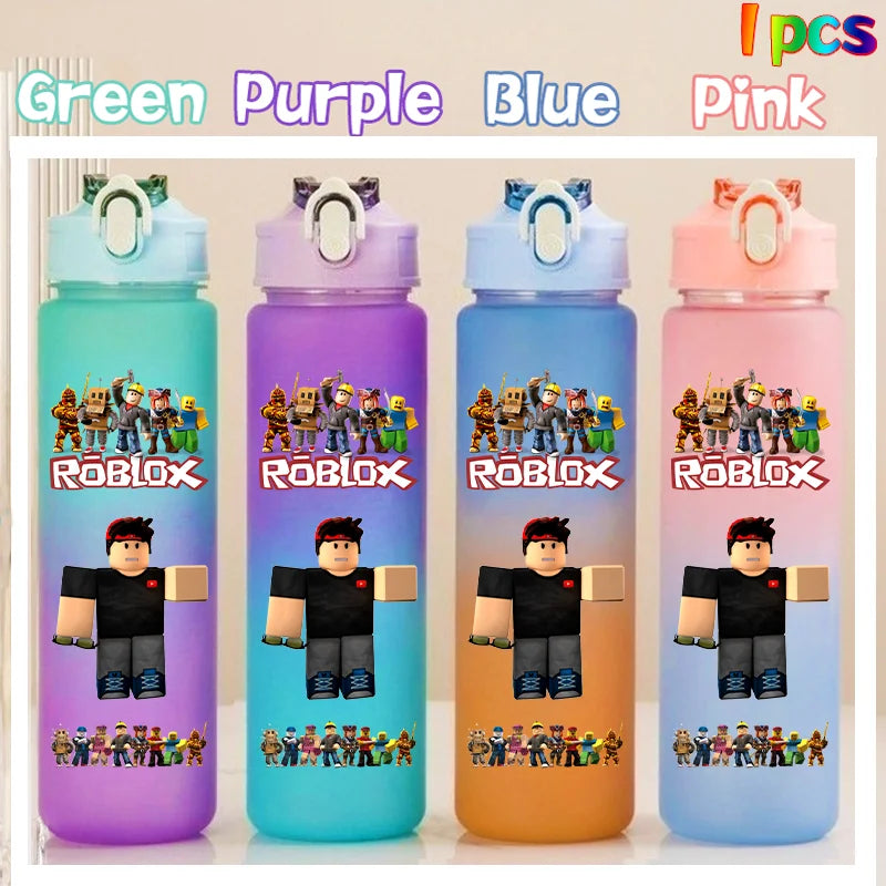 Roblox Anime Cartoon Straw Drink Bottle 750ml Gradient Color Water Cup Game Student Daily Necessities Gourde Boy Holiday Gift