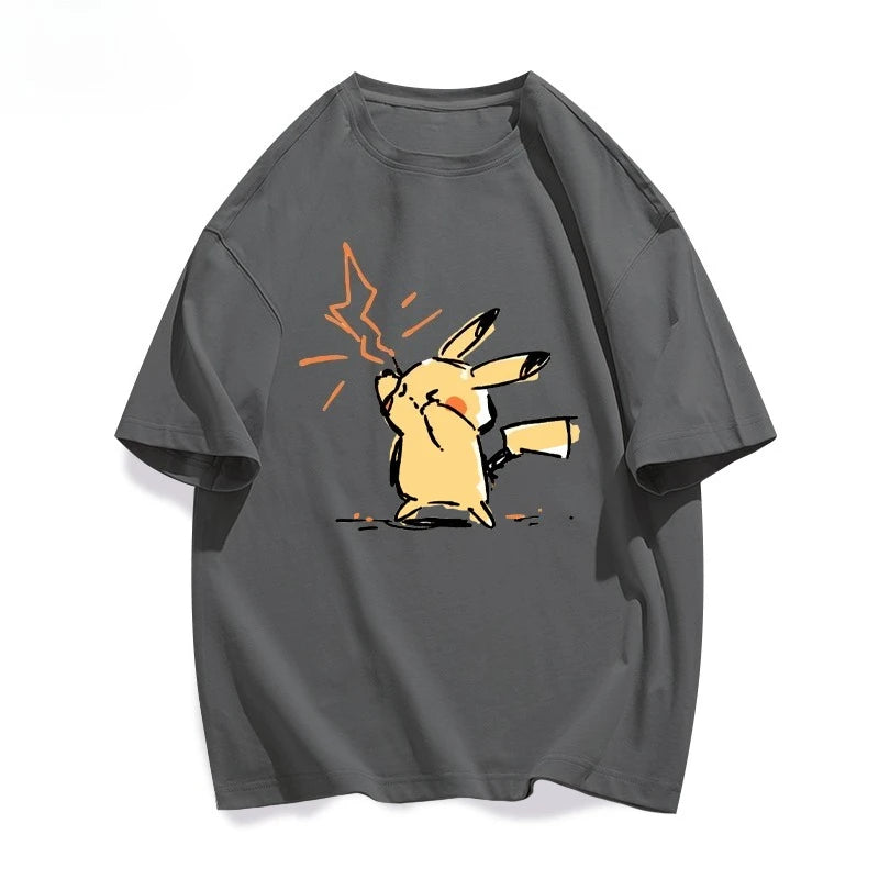 25 Summer Pokémon Anime Pikachu Brand 100%Pure Cotton Printed T-shirt Men Harajuku Casual Versatile Short-sleeved Y2k Loose