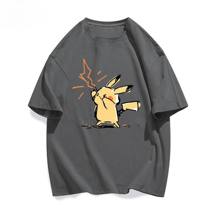 25 Summer Pokémon Anime Pikachu Brand 100%Pure Cotton Printed T-shirt Men Harajuku Casual Versatile Short-sleeved Y2k Loose