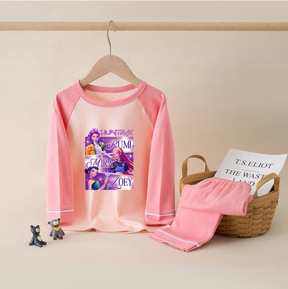Kids' K-Pop HUNTRX Cotton Pajama Set: Long Sleeve Sleepwear for Girls & Boys