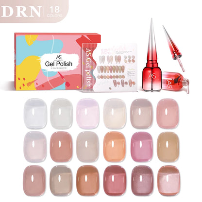 AS 18pcs 15ml Nail Gel Polish Set Red Dark Vernis Semi Permanent Nail Art Supplies Manicure UV Gel Nail Varnish Kit With Chart