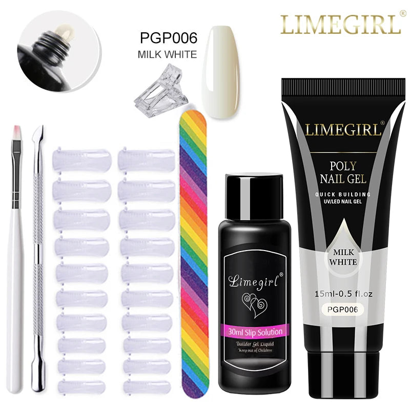 LIMEGIRL Set Poly Nail Gel for Extension Gel Set Manicure Acryl Gel Varnish Set 15ML Acrylic Liquid Nail Art Nail Kit UV Gel Kit