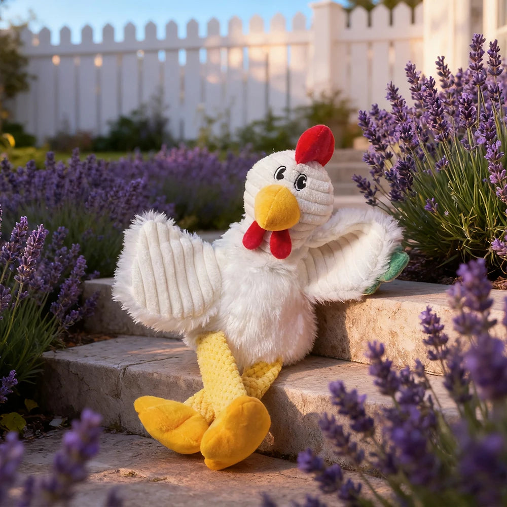 Pet Bite-Resistant Plush Interactive Toy with Sound, Cartoon Rooster Design, Suitable for Large, Medium, and Small Pets Such as Cats and Dogs, Double-Layer Fabric, Built-In Airbag