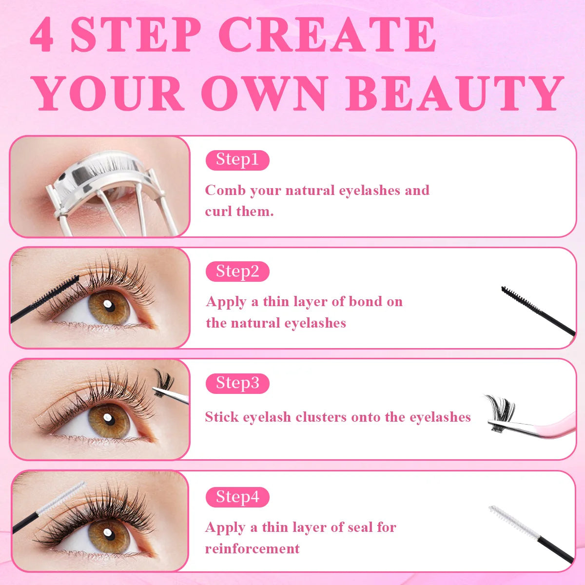 DIY False Eyelashes Clusters Extensions Individual Lashes Cluster Natural Segmented With glue,Remover,lash brush，tweezers