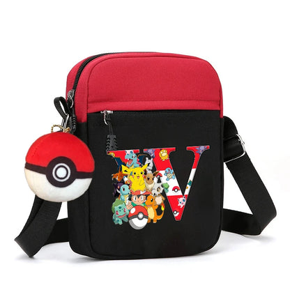 Cute Pokemons Letter A-Z Chest Packs Anime Pikachus Boy Girl Daily Travel Phone Pouch Shoulder Bag Outdoor Sport Crossbody