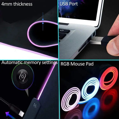 Custom RGB Gaming Mouse Pad XXL 12 LED Modes Non-Slip Rubber Large Computer Keyboard Mousepad for Computers PC Laptop and Office