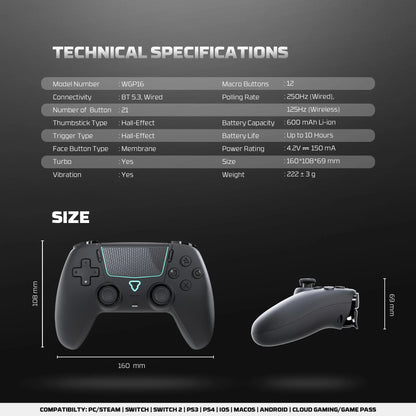 FANTECH NOVA II WGP16 Wireless Gamepad Gyro Sensor Hall Joystick and Effect Trigger for PS4 NS2 Wired Controller Gamer
