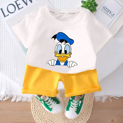 DISNEY Cartoon Printed Boys T Shirt Sets Summer Breathable Kids Short Sleeve Top and Shorts Two Piece Set Child Casual Outfits