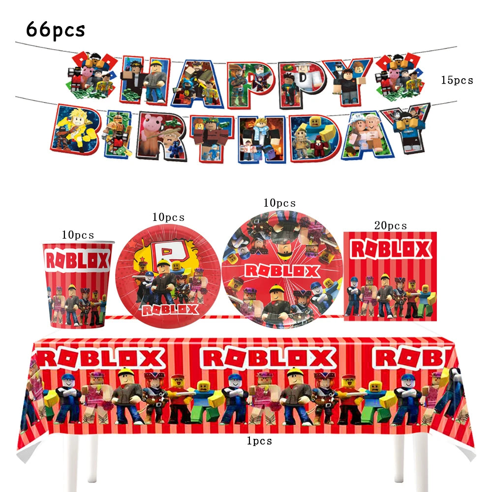 Robot Boy Happy Birthday Decoration Tableware Set Roblox Paper Tablecloth Plate Cup Cake Balloon Baby Shower Game Party Supplies
