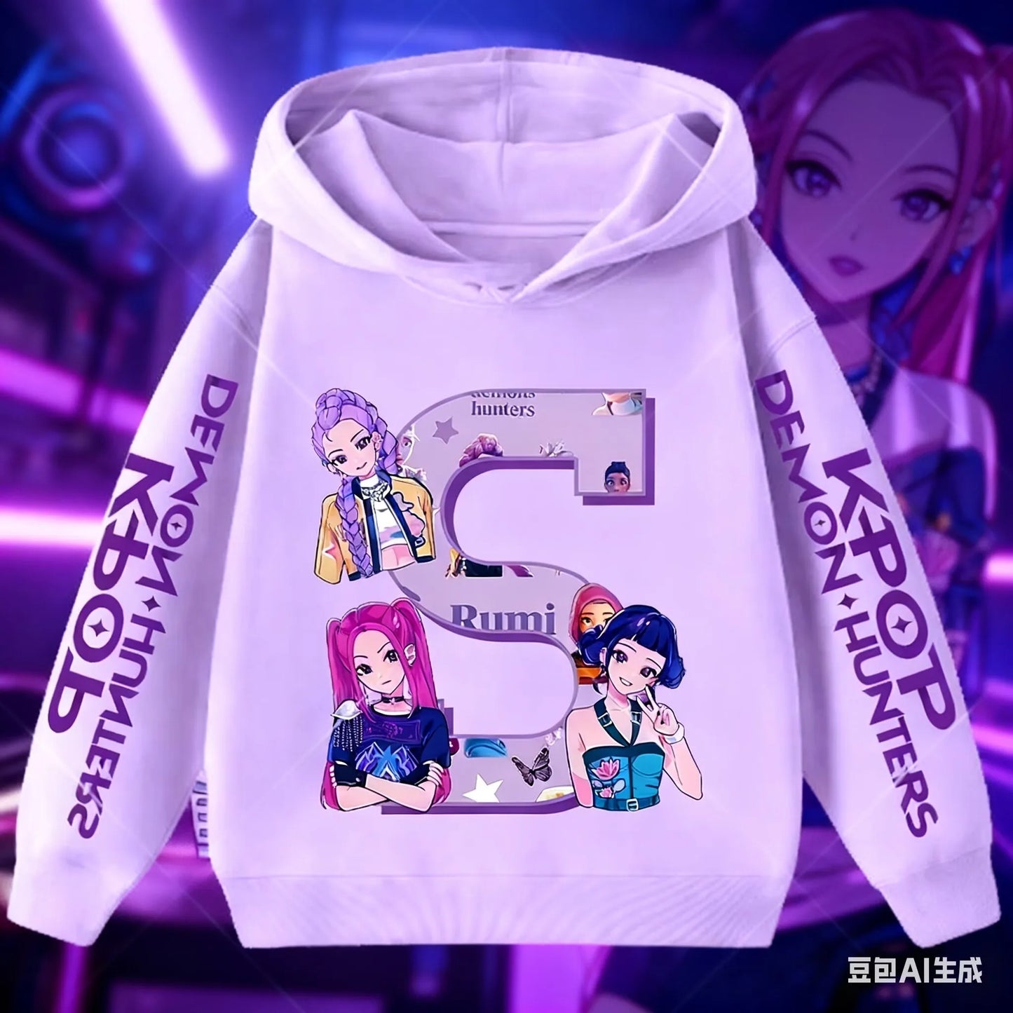 Hoodie for children with letters A-Z, Kpop Demon Hunters sportswear for girls, casual top for autumn and winter long sleeve