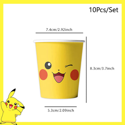 Pokemon Birthday Party Decoration Pikachu Disposable Tableware Cup Napkin Plate Tablecloth Baby Shower Cake Topper Flag Balloons