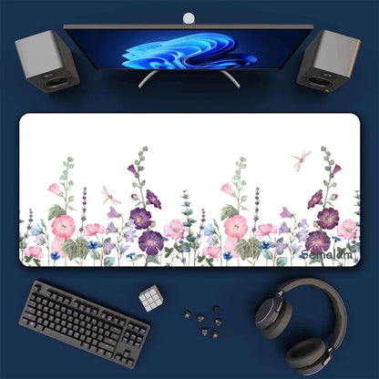Watercolor Floral Extended Mouse Pad: Non-Slip Large Desk Mat for Office & Gaming