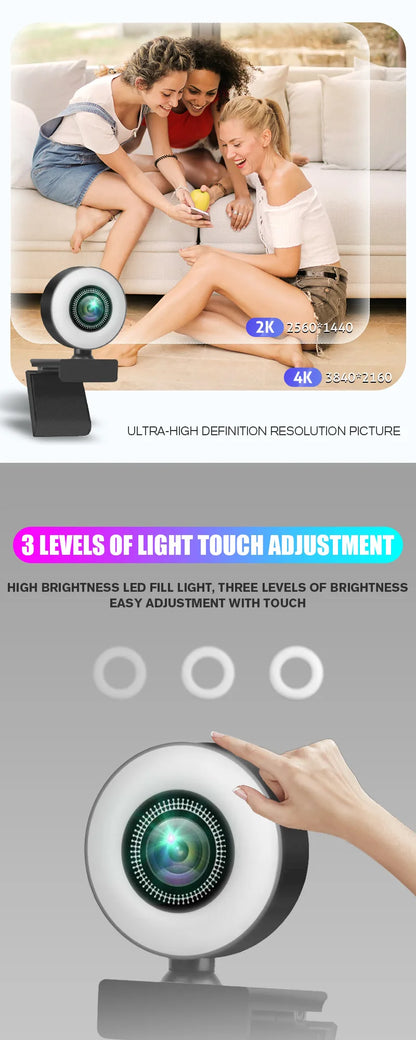 4K Webcam with LED Light 📷✨
