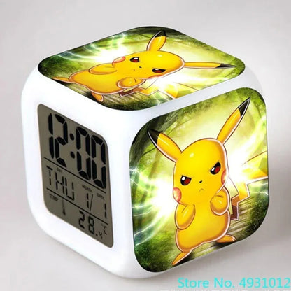 New 8x8x8cm Anime Pokemon Pikachu Electronic Alarm Clock Digital Clock Luminous Watch Color Changing Child Student Figure Gift