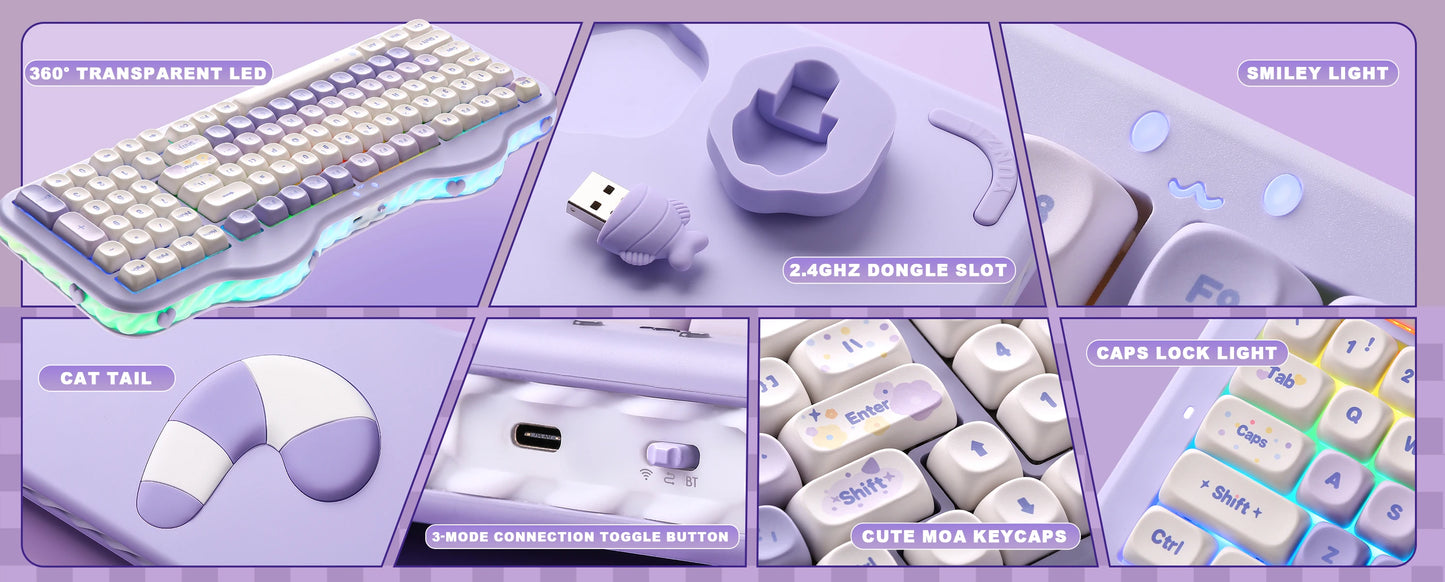 YUNZII C98 Wireless Mechanical Keyboard, 99-Key Hot Swap Gasket Keyboard with Numpad, Custom RGB Backlight,Cute Keeb for Win/Mac
