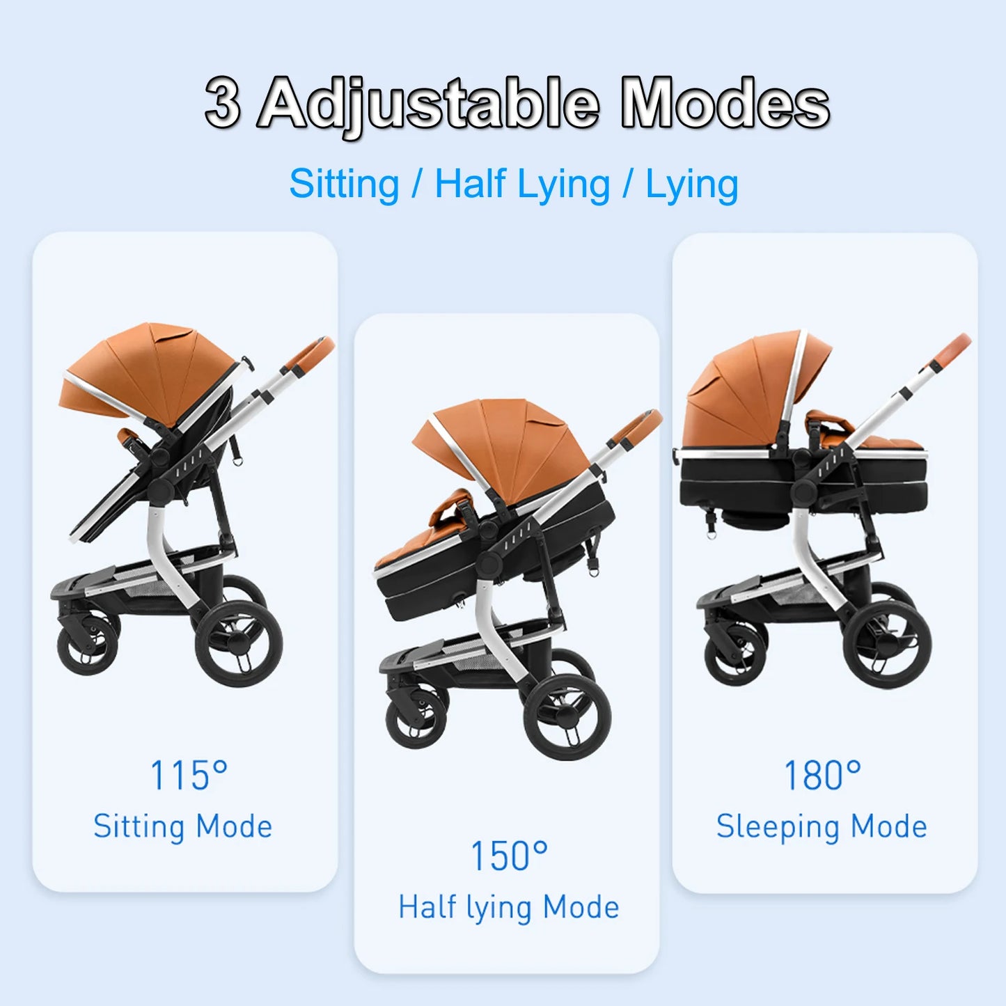 Baby Stroller High-Land scape Baby Carriage Adjust Position for Infant Toddler Portable Folding Pram Reversibale Stroller 2in1