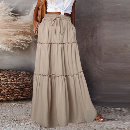 Women’s Boho Maxi Skirt: High-Waisted A-Line Tiered Long Skirt