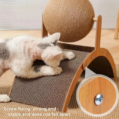 2-in-1 Wooden Cat Scratching Ball And Sisal Scratch Board Durable Solid Wood Paw Toy for Cats And Kittens Pet Supplies