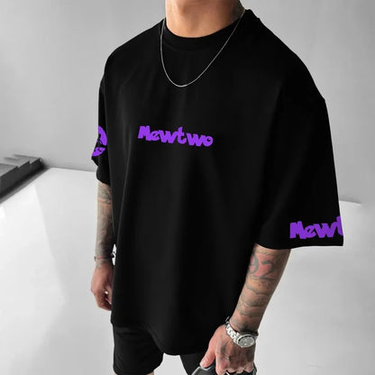 Pokémon Co-branded Loose Plus Size T-shirt 2025 Summer Men's Street Trend Animation Mewtwo Printing Casual Versatile Harajuku