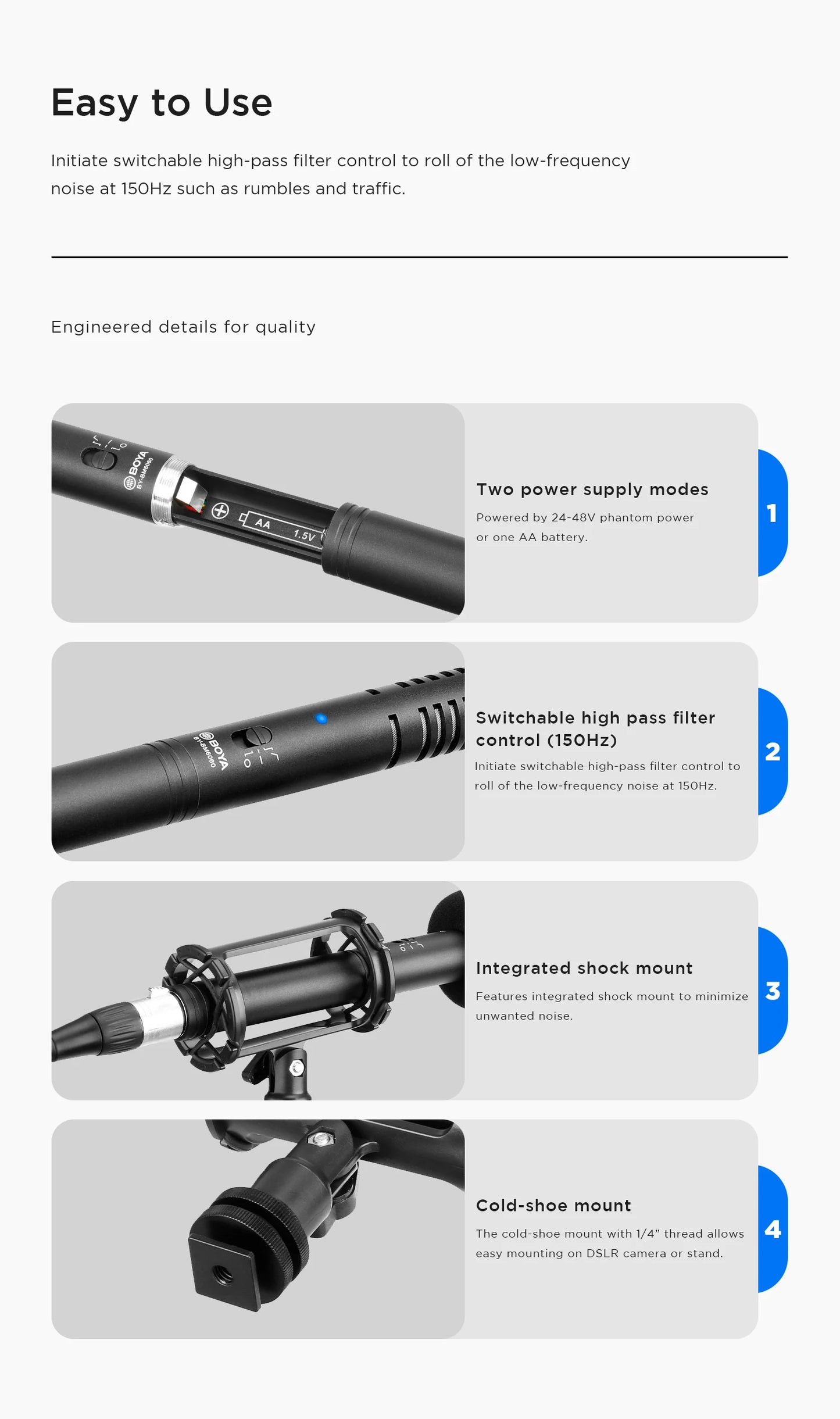 BOYA BY-BM6060 Professional Condenser Shotgun Microphone Handheld Mic for Canon Nikon Camera Vlog Recording Streaming Interview