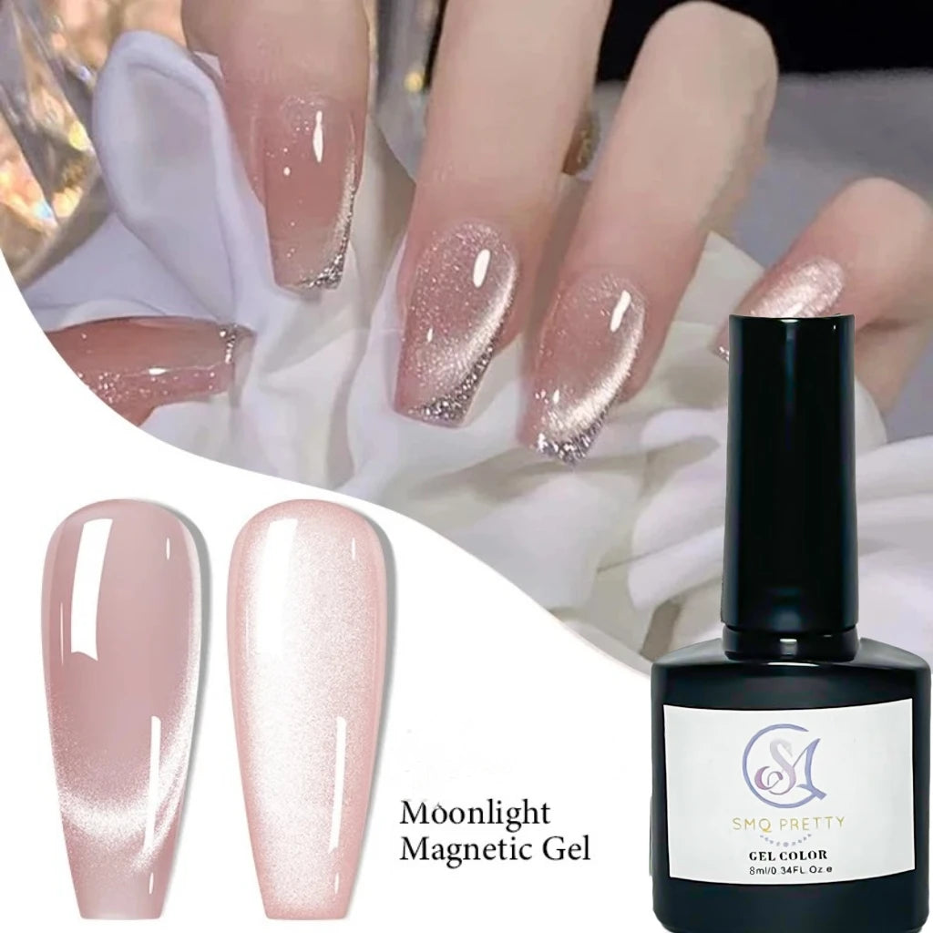 8ml Moonlight Cat Magnetic Nail Gel Polish Glitter Pink Silver Semi Permanent French Style Nail Art UV/LED Gel Varnish