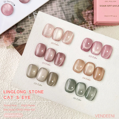 Vendeeni 6 Colors Crystal Cat Eye Gel Nail Polish Set Semi Permanent Sparkling Magnetic UV LED Soak Off Gel Varnish With Display