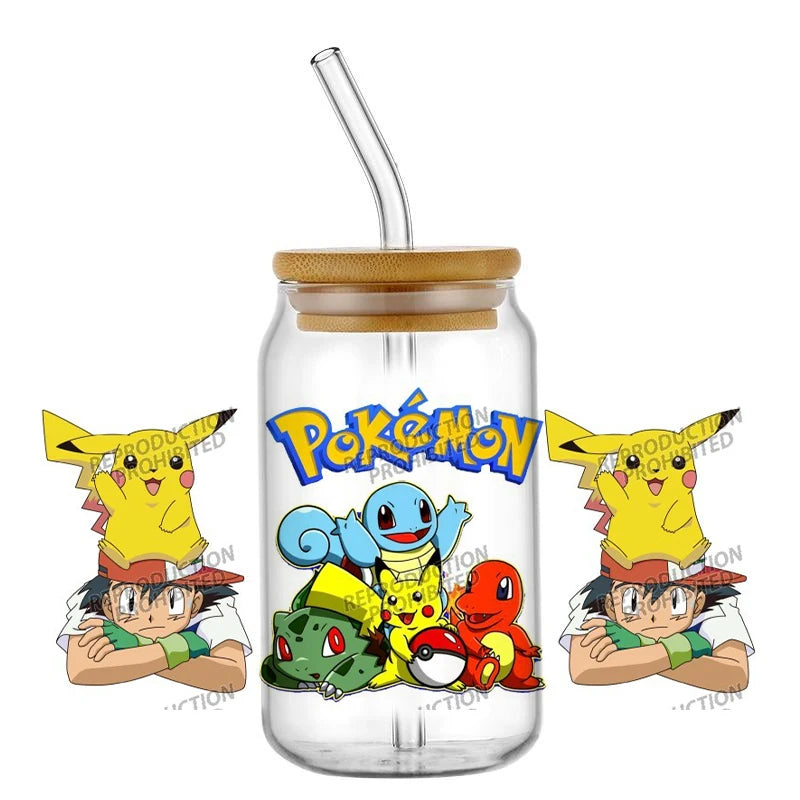 26 New cute Styles Cartoon Pokemon Friends 16oz UV DTF 3D Phone Sticker Decals Wraps Glass Can Cups Creative Craft DIY Gifts