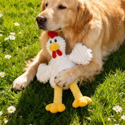 Pet Bite-Resistant Plush Interactive Toy with Sound, Cartoon Rooster Design, Suitable for Large, Medium, and Small Pets Such as Cats and Dogs, Double-Layer Fabric, Built-In Airbag