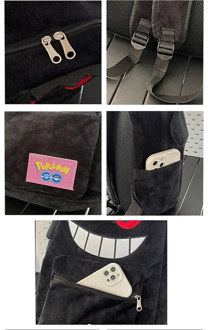 Gengar Plush Backpack  Anime Pokemon School Bag Large Capacity Soft Stuffed Animal Shoulder Bag for Boys Girls Birthday Gift