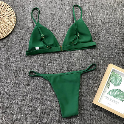 Bikini 2025 New Women's Split Solid Color Adjustable Size Swimsuit