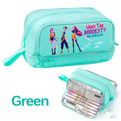 KPOP Pencil Case Student Storage Bag Stationery Large Space Storage 4 Compartment Pouch Double Side Opened