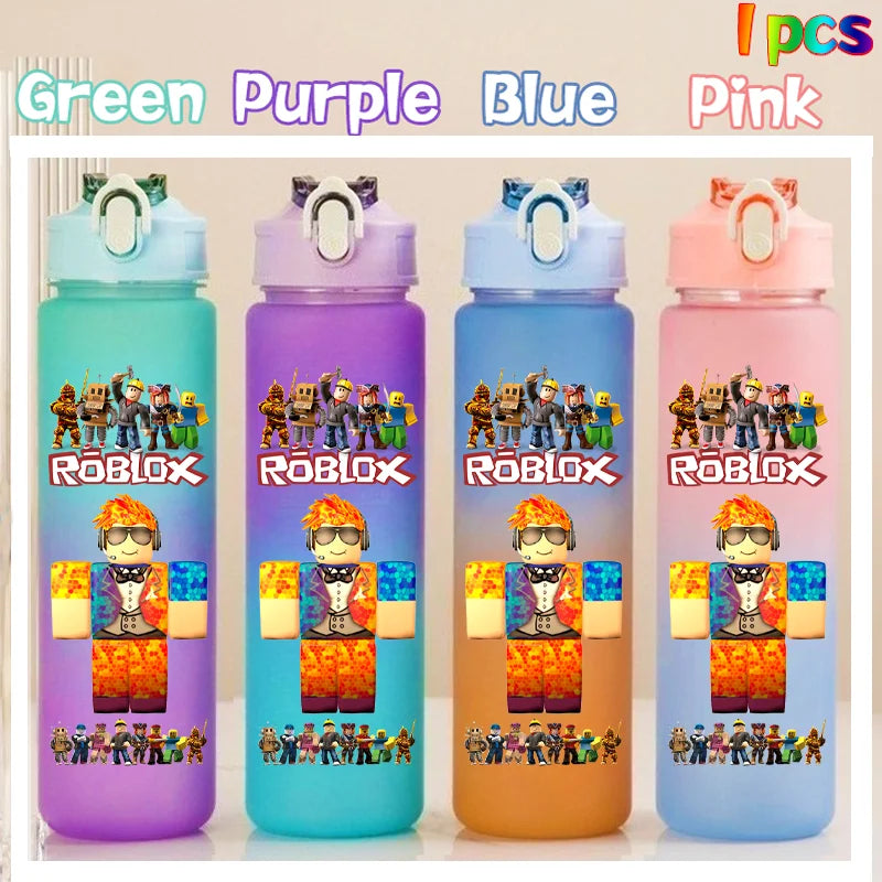 Roblox Anime Cartoon Straw Drink Bottle 750ml Gradient Color Water Cup Game Student Daily Necessities Gourde Boy Holiday Gift