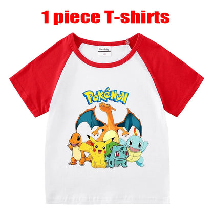 1/2 Pieces Pokemon Cartoon Tees For Boys Clothing Summer Children 100% cotton Short Sleeve T-shirts Printed T-shirt for girls