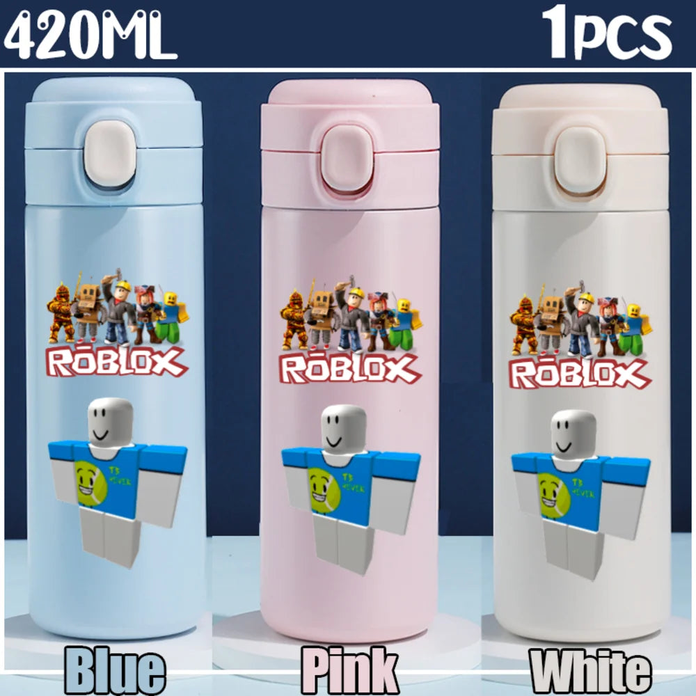 Roblox Anime Water Bottle DynaBlocks 304 Stainless Steel Thermos Cup 420ML Gourde Game Straight Drinking Cup Holiday Gifts