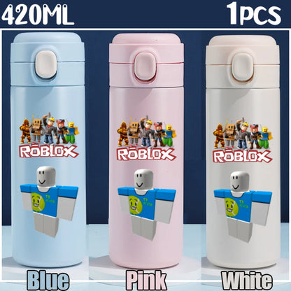 Roblox Anime Water Bottle DynaBlocks 304 Stainless Steel Thermos Cup 420ML Gourde Game Straight Drinking Cup Holiday Gifts