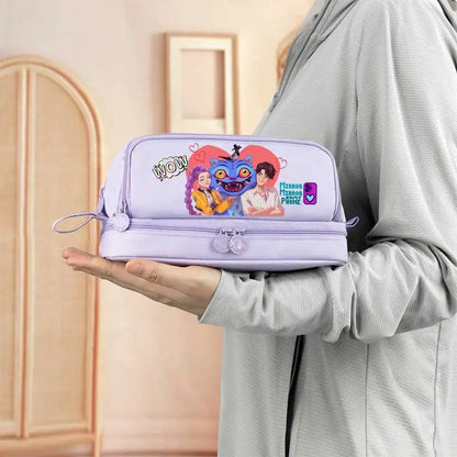 KPOP Pencil Case Student Storage Bag Stationery Large Space Storage 4 Compartment Pouch Double Side Opened