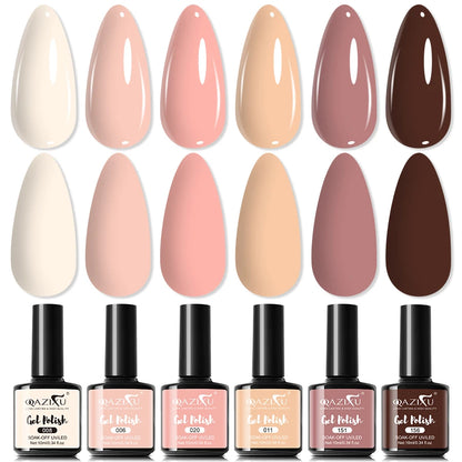 6Pcs Gel Nail Polish Set Milk Tea Popular Color UV Lamp Nail Gel for Nail Art Easy Apply & Soak Off DIY Home Manicure Salon Use