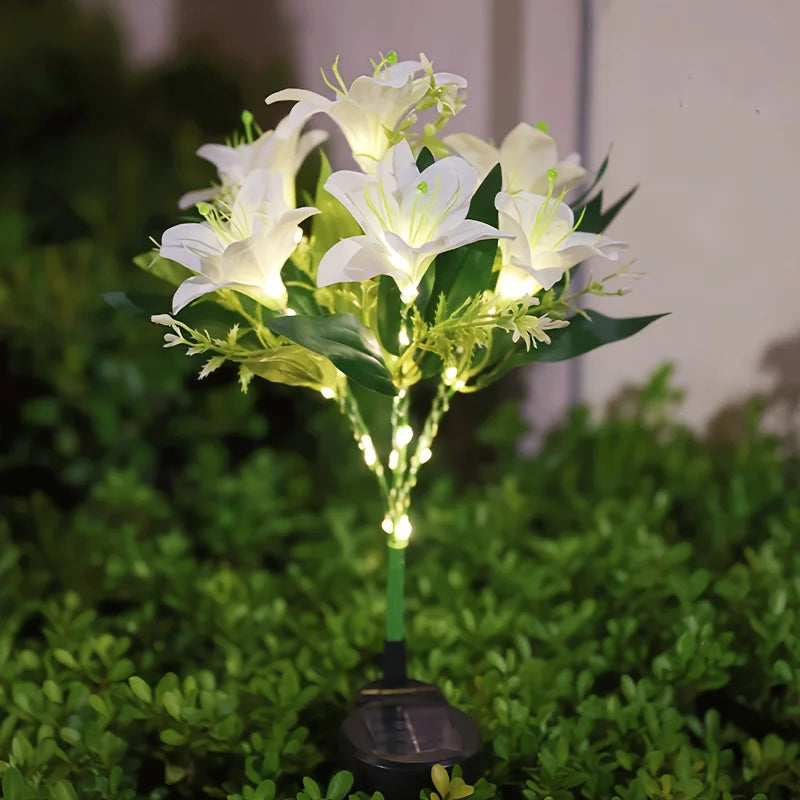 Auto Solar Lily Garden Lights (7 Heads) - Waterproof LED Outdoor Flower Decor for Yard, Pathway, Camping, Wedding | Ground Spike