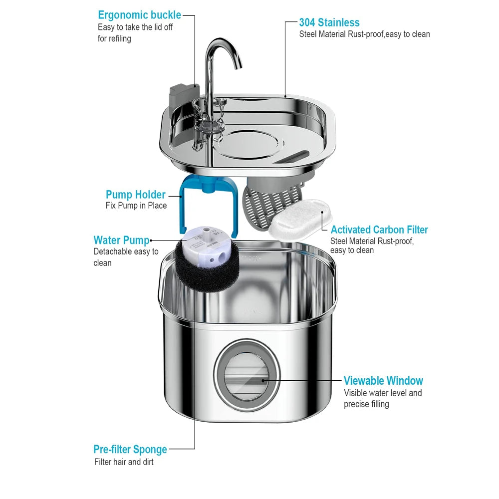 Stainless Steel Automatic Cat Water Fountain 2.2L 🐱💧