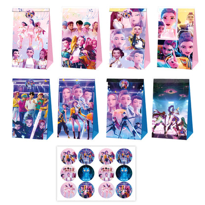 12 PCS Cute Cartoon k-pop Paper Gift Bags with Handles, Sealable Holiday & Party Bags for Candy & Small Gifts  Bullet Points