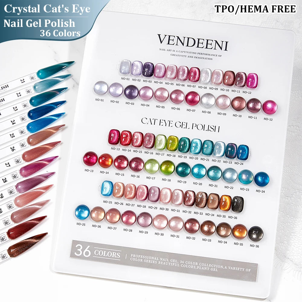Vendeeni 36 Colors/Set Glitter Crystal Cat Eye Gel Nail Polish Semi Permanent UV Magnetic Wide Cat Eye Gel Varnish With Display