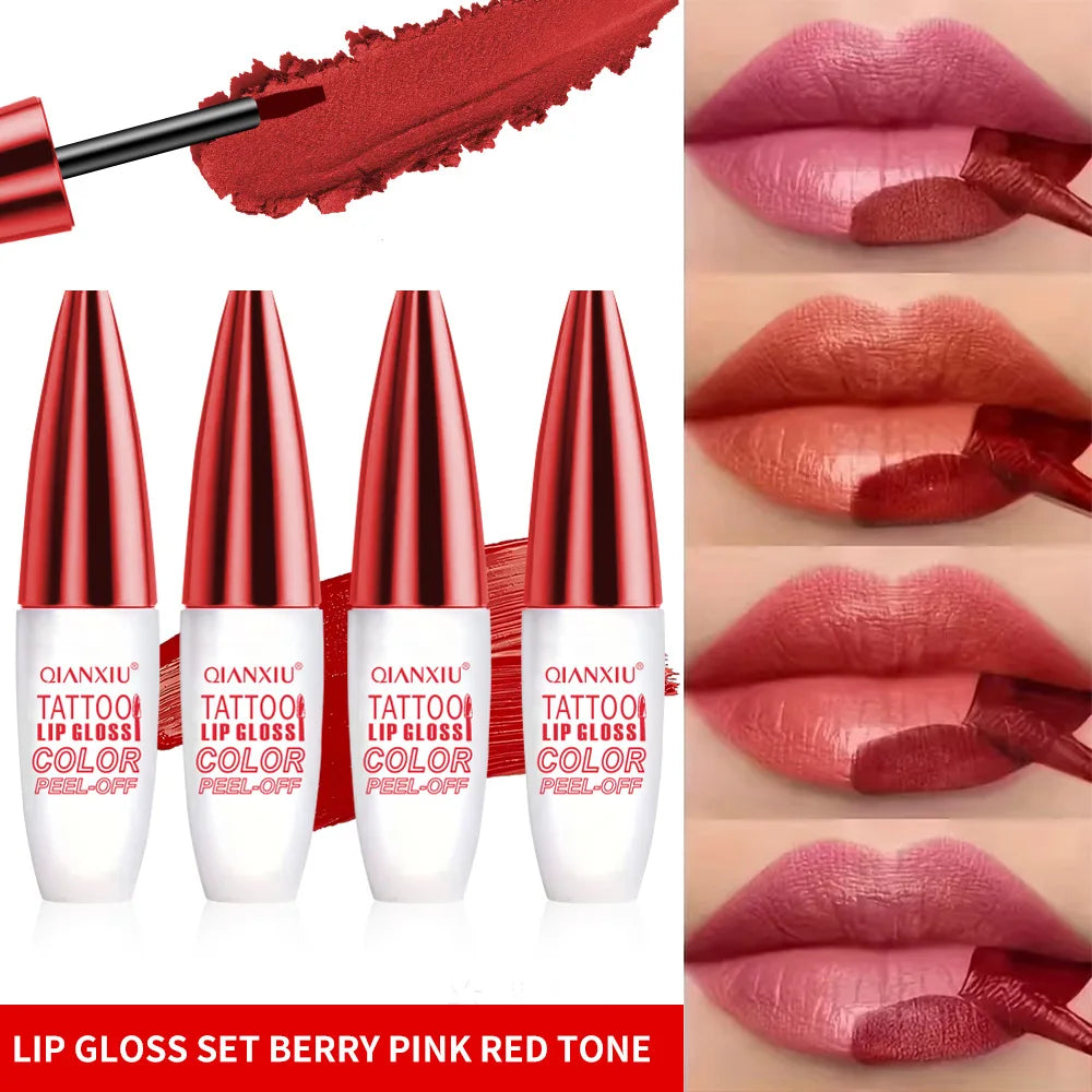 4-color Peel-off Lip Gloss, Water-resistant and Easy To Apply, Long-lasting and Does Not Stick To The Cup