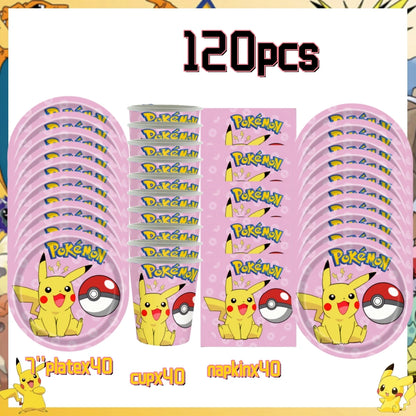 Pink Pokemon Birthday Party Decoration Disposable Tableware Set Pikachu Tablecloth Cup Plate Baby Shower Kids Diy Party Supplies