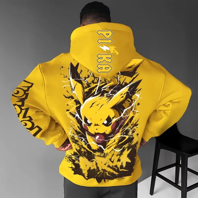 Men's New  Autumn/Winter New Pokémon Game Pikachu Printed Hoodie Men's and Women's  Harajuku Large Size Casual Trend Sweater Top