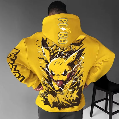 Men's New  Autumn/Winter New Pokémon Game Pikachu Printed Hoodie Men's and Women's  Harajuku Large Size Casual Trend Sweater Top