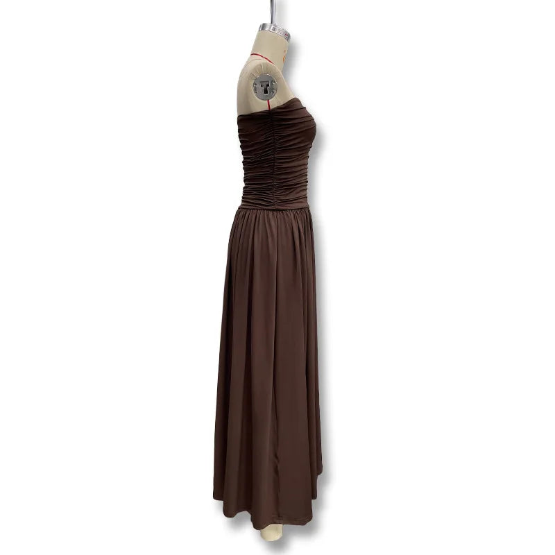 2026 Summer Fashion Solid Color Strapless Strapless Sleeveless Lady Long Dress New Elegant Sexy Slimming Pleated Women's Dresses
