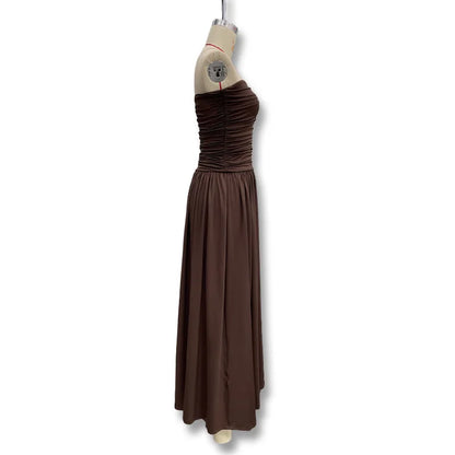 2026 Summer Fashion Solid Color Strapless Strapless Sleeveless Lady Long Dress New Elegant Sexy Slimming Pleated Women's Dresses