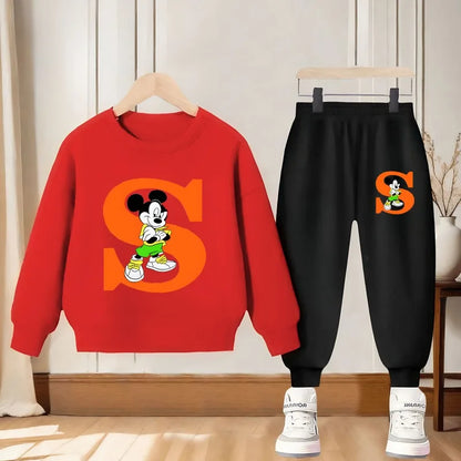 Disney Spring and Autumn Mickey Printed Boys 2-piece Sets Children's Casual Sweatshirt and Sweatpant 2pcs Set Kids Hoodies Set