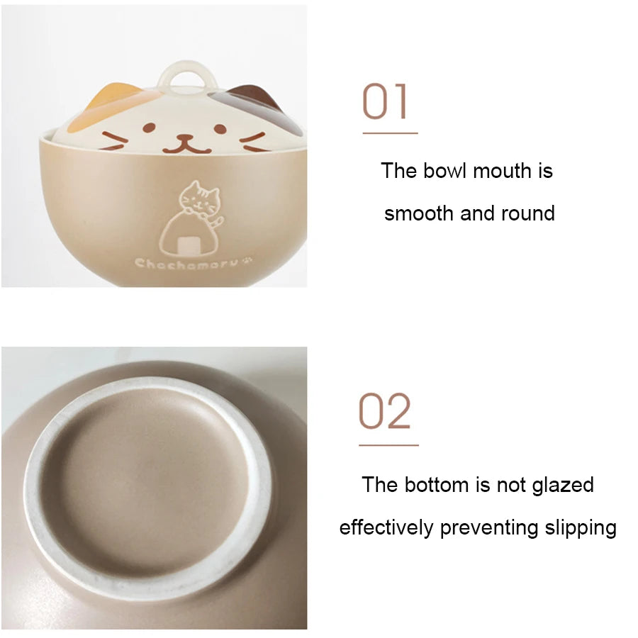 Cartoon Cat Ceramic Noodle Bowl with Lid 🐱🍜